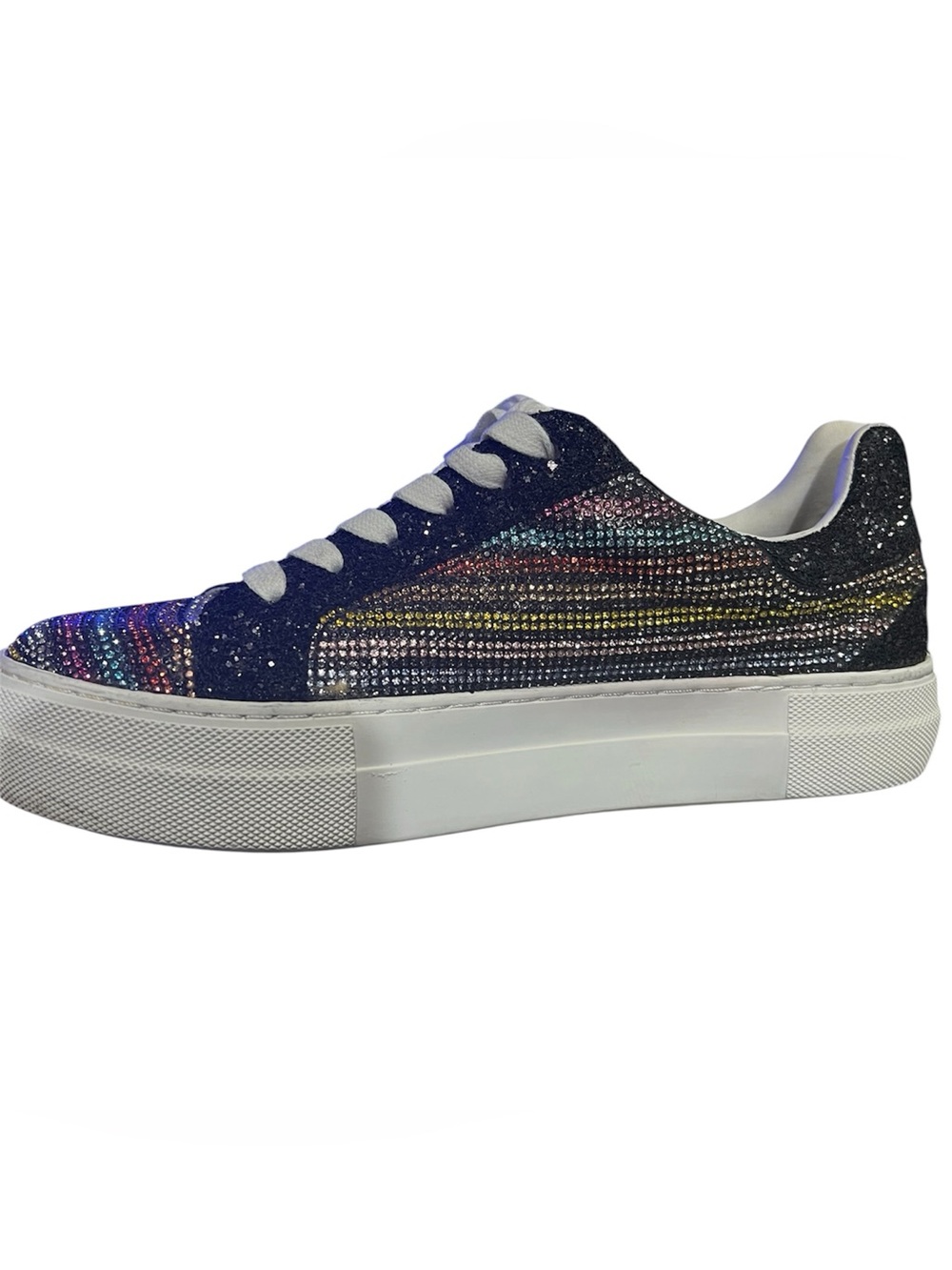 Betsey Johnson platform embellished, rainbow striped sneakers size 8M - Picture 5 of 8